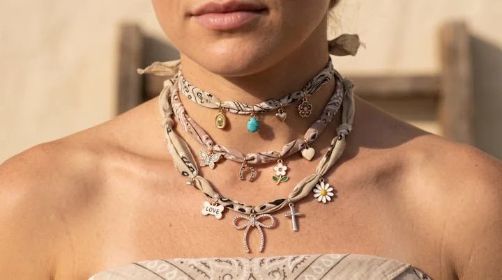 Bandana charm necklace worn