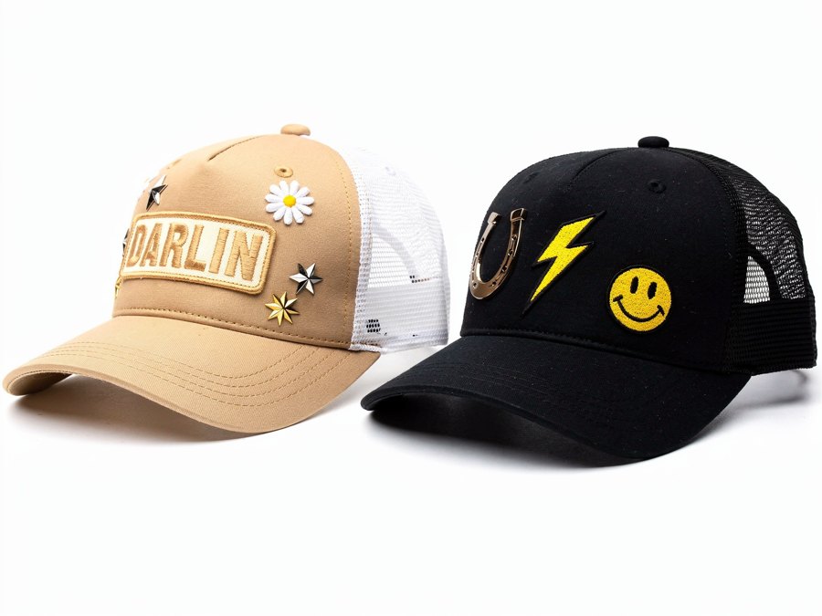 Trucker hat with iron-on patches